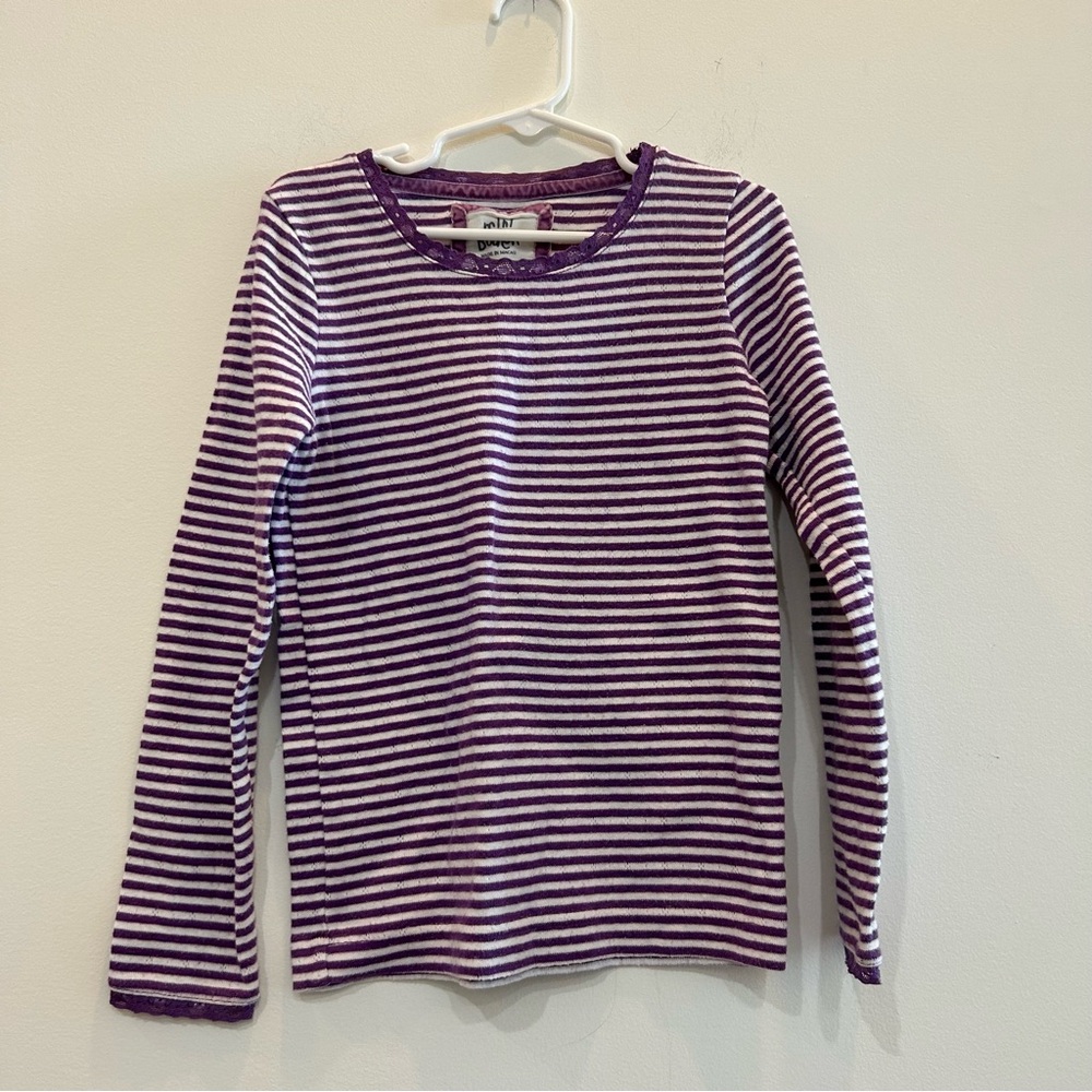 Mini Biden purple and white stripe long sleeve shirt. Size 7-8.